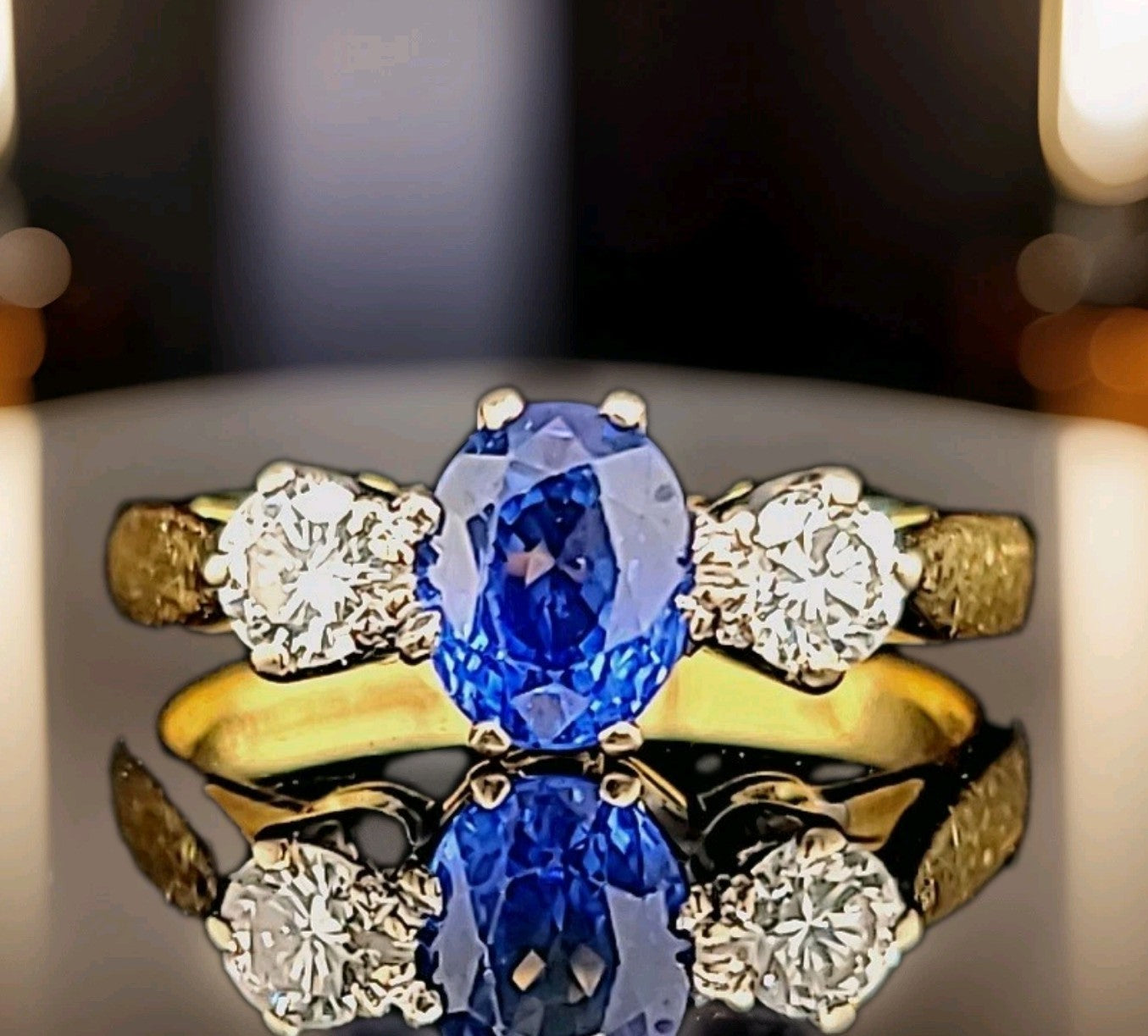 0.99ct Oval Sapphire Three Stone Engagement Ring — GIA Certified, 18k Gold