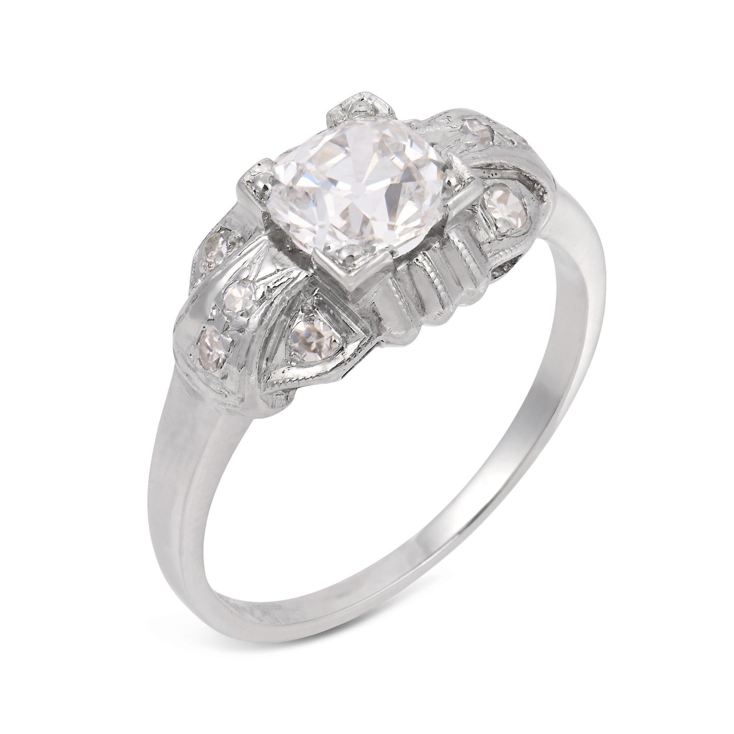 0.90ct Old Mine Cut Diamond Art Deco Ring — GIA Certified, Platinum