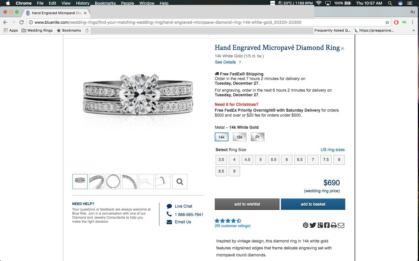 0.61ct Round Brilliant Diamond Micropavé Engagement Ring Set — GIA Certified, 14k White Gold