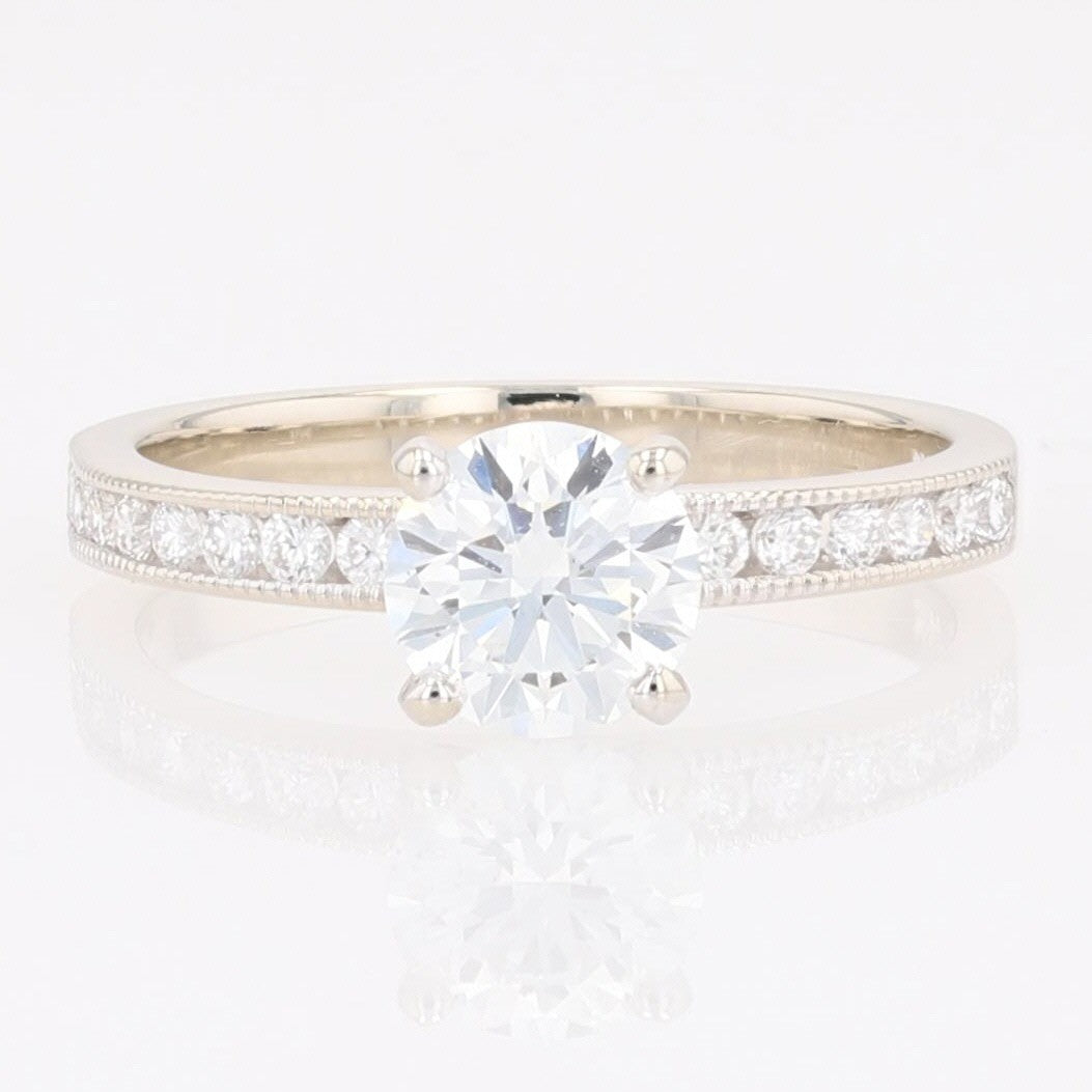 0.86ct Round Brilliant Diamond Solitaire with Accents Ring — GIA Certified, 14k White Gold