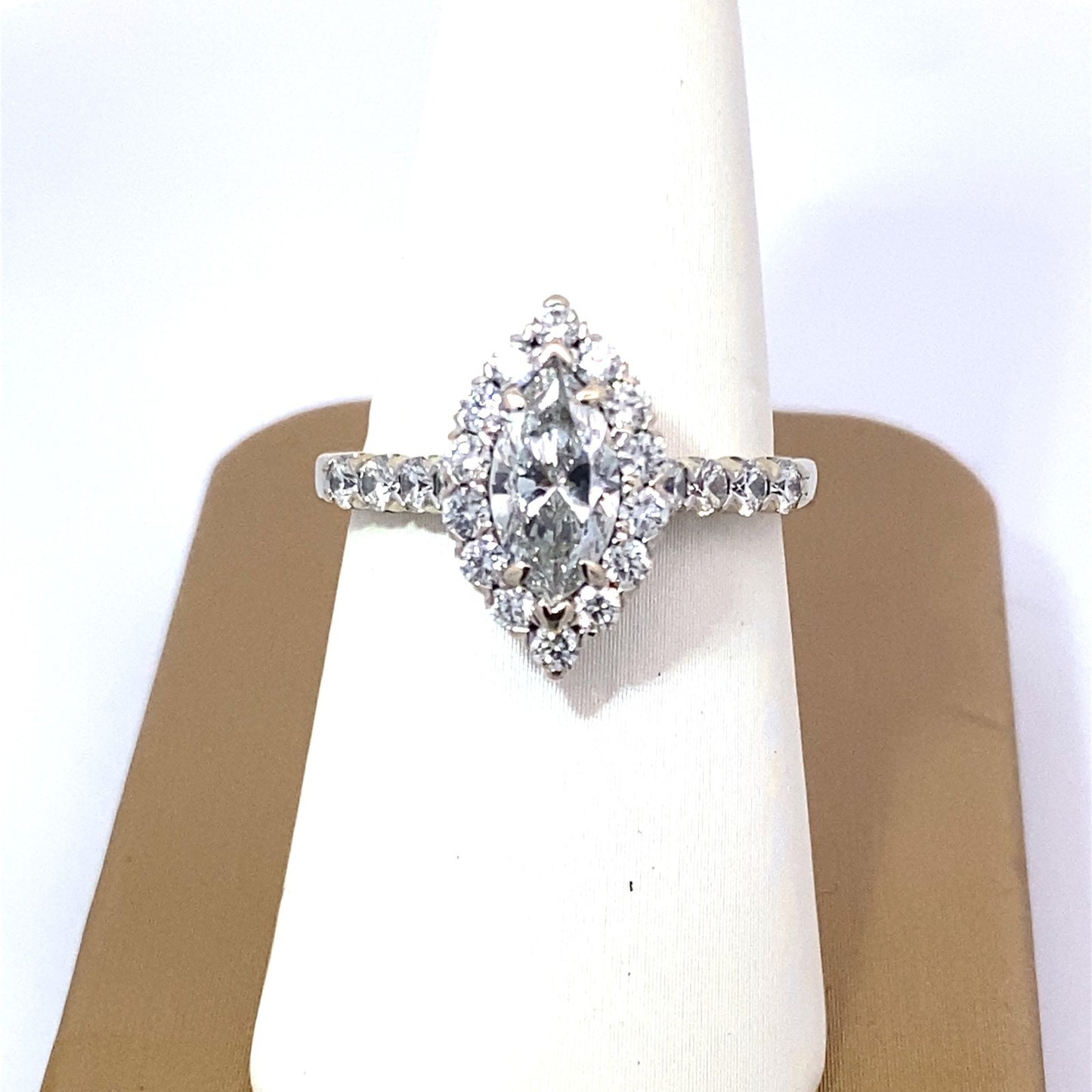 0.76ct Marquise Diamond Halo Engagement Ring — GIA Certified, 14k White Gold