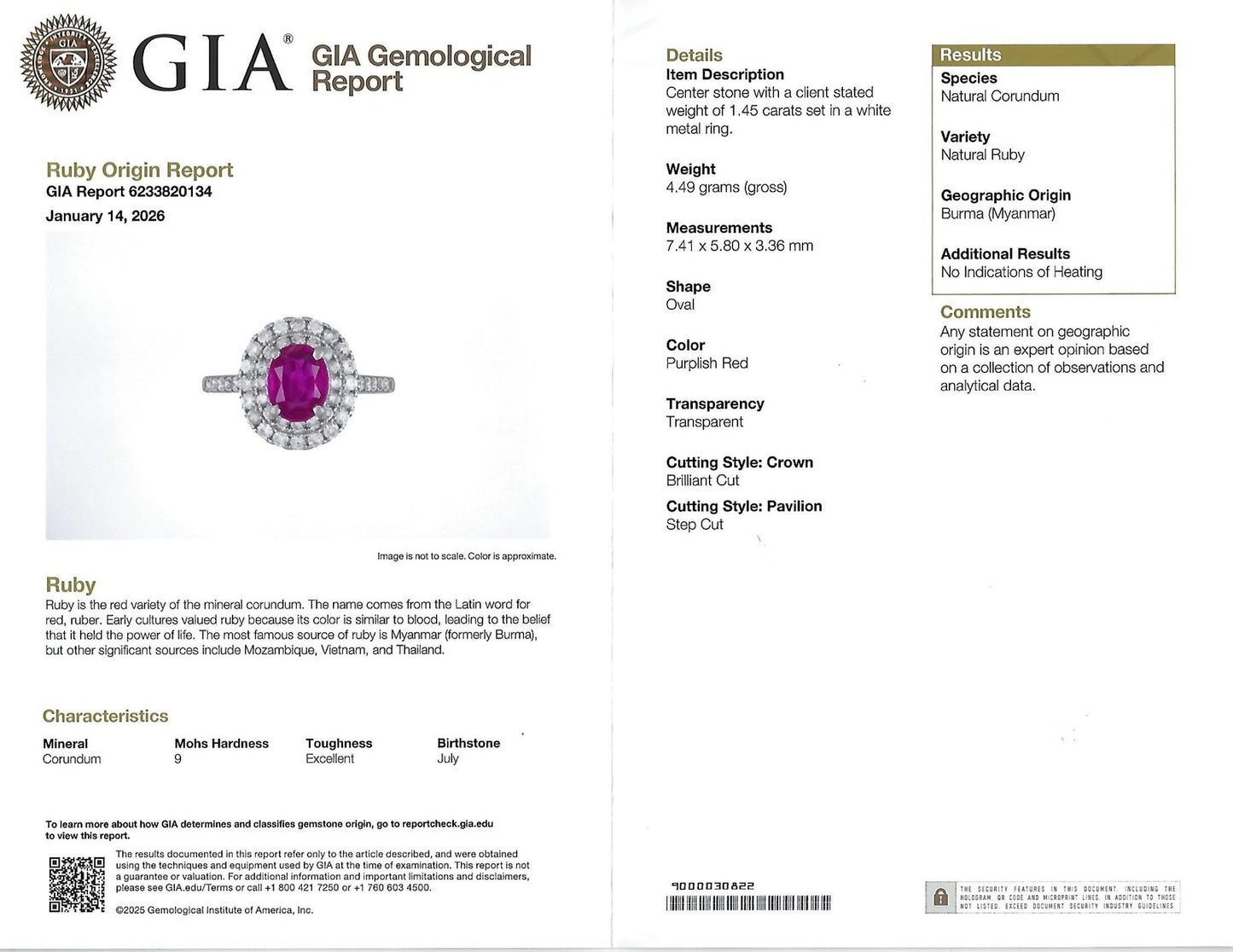 1.45ct Oval Burma Ruby 0.55ct Diamond Halo Ring — GIA Certified, Platinum