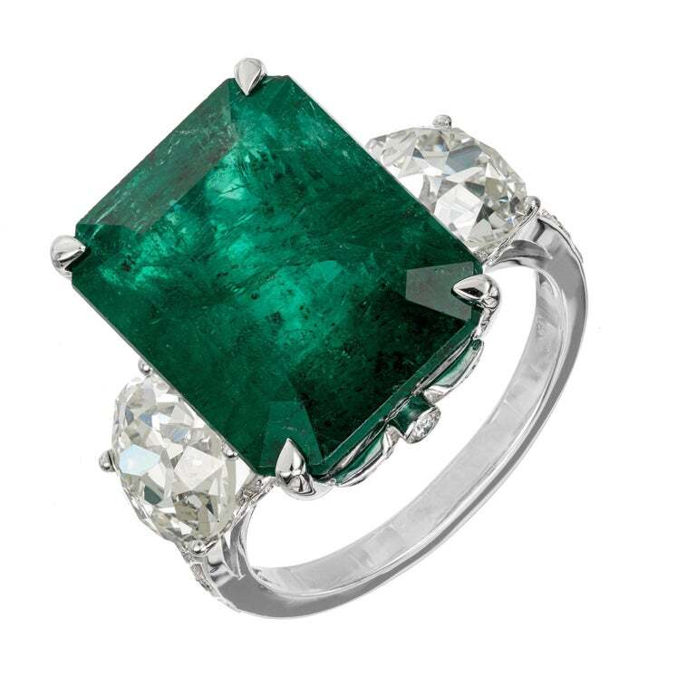 11.89ct Octagonal Green Diamond Step Cut Ring — GIA Certified, 18k White Gold