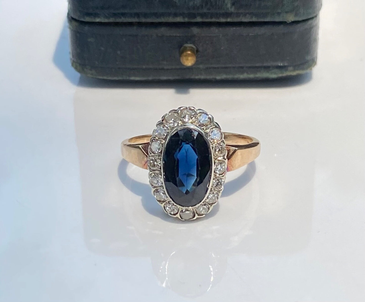 3.10ct Oval Sapphire Diamond Cluster Ring — GIA Certified, 14k White Gold
