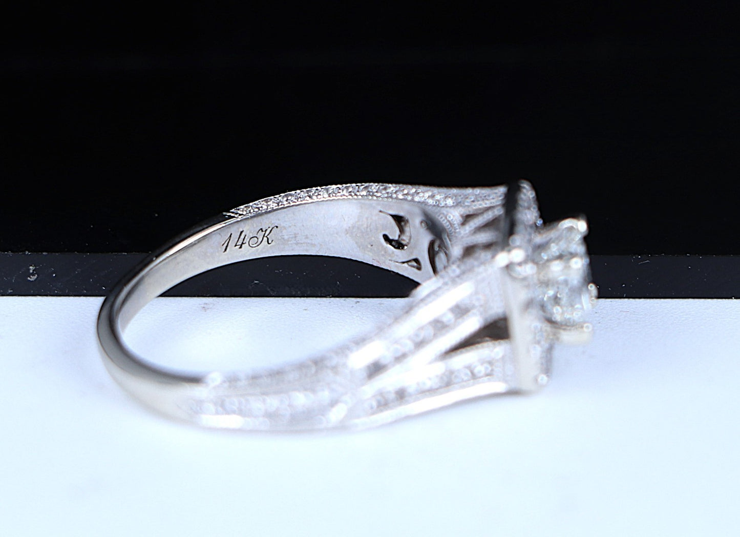 0.70ct Princess Cut Diamond Halo Engagement Ring — GIA Certified, 14k White Gold