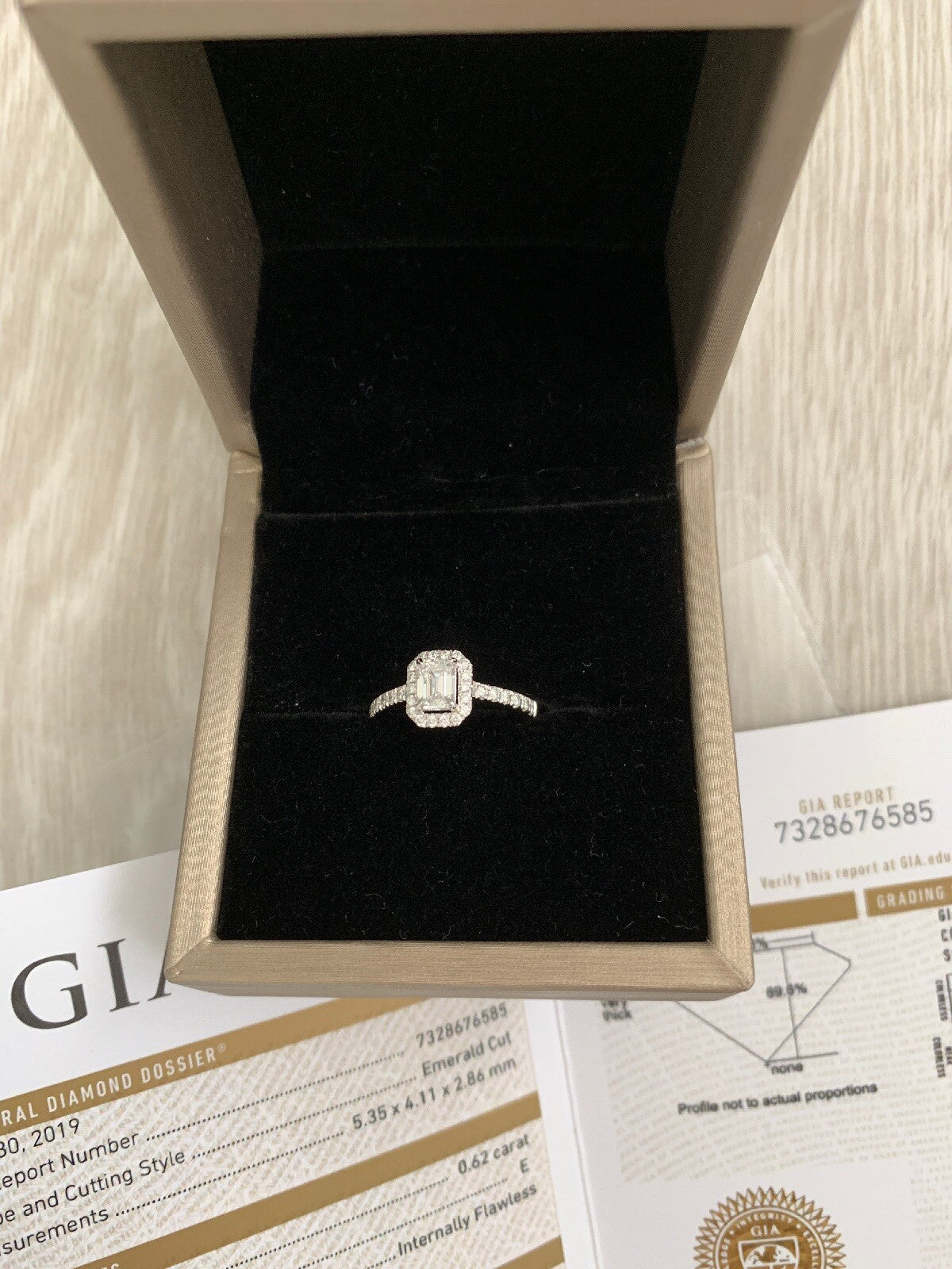 0.62ct Emerald Cut Diamond Engagement Ring — GIA Certified, Platinum