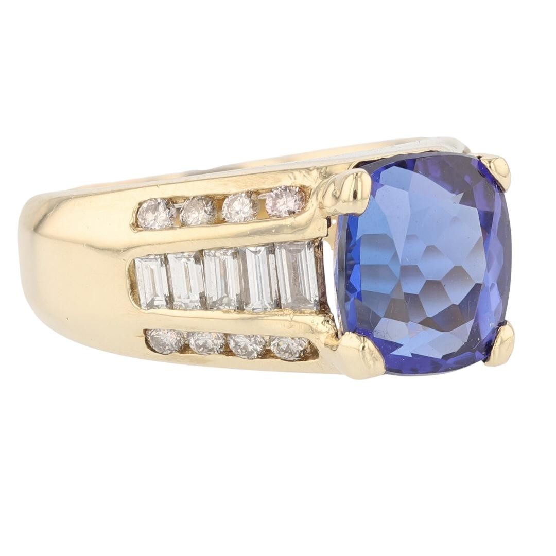 5.07ct Tanzanite Cushion Cut Diamond Cocktail Ring — GIA Certified, 14k Yellow Gold
