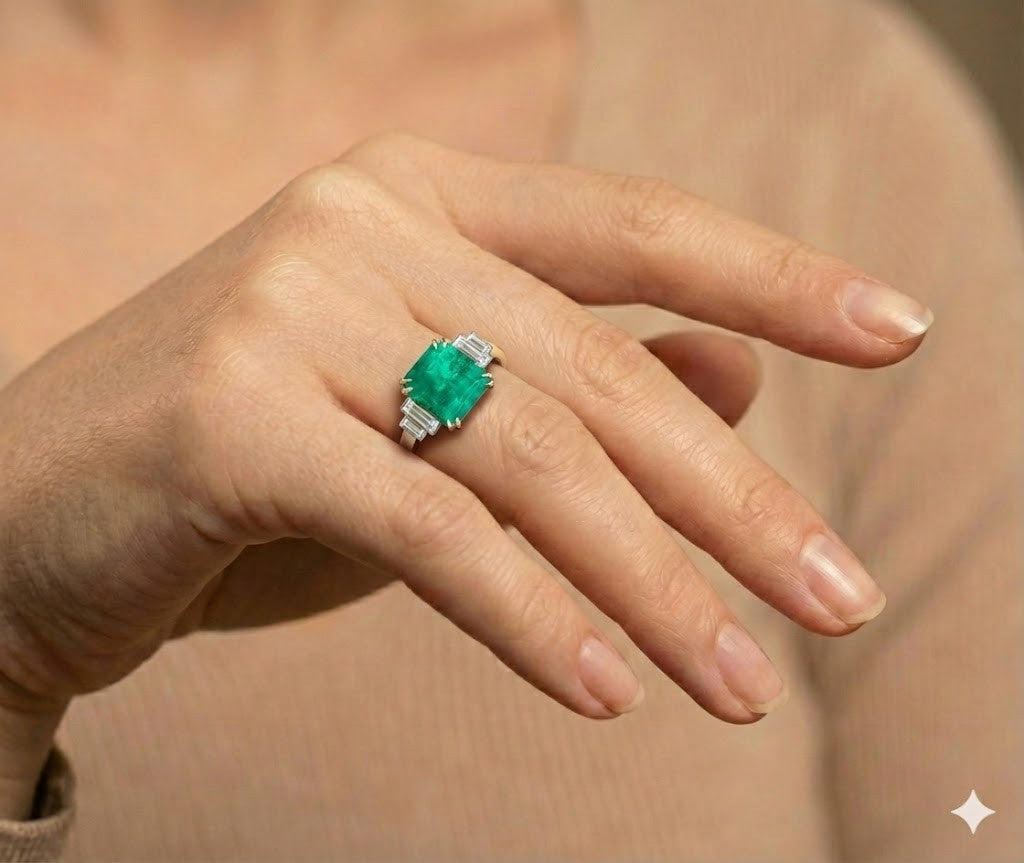 5.87ct Emerald Cut Colombian Emerald Ring — GIA Certified, Platinum & 18k Yellow Gold