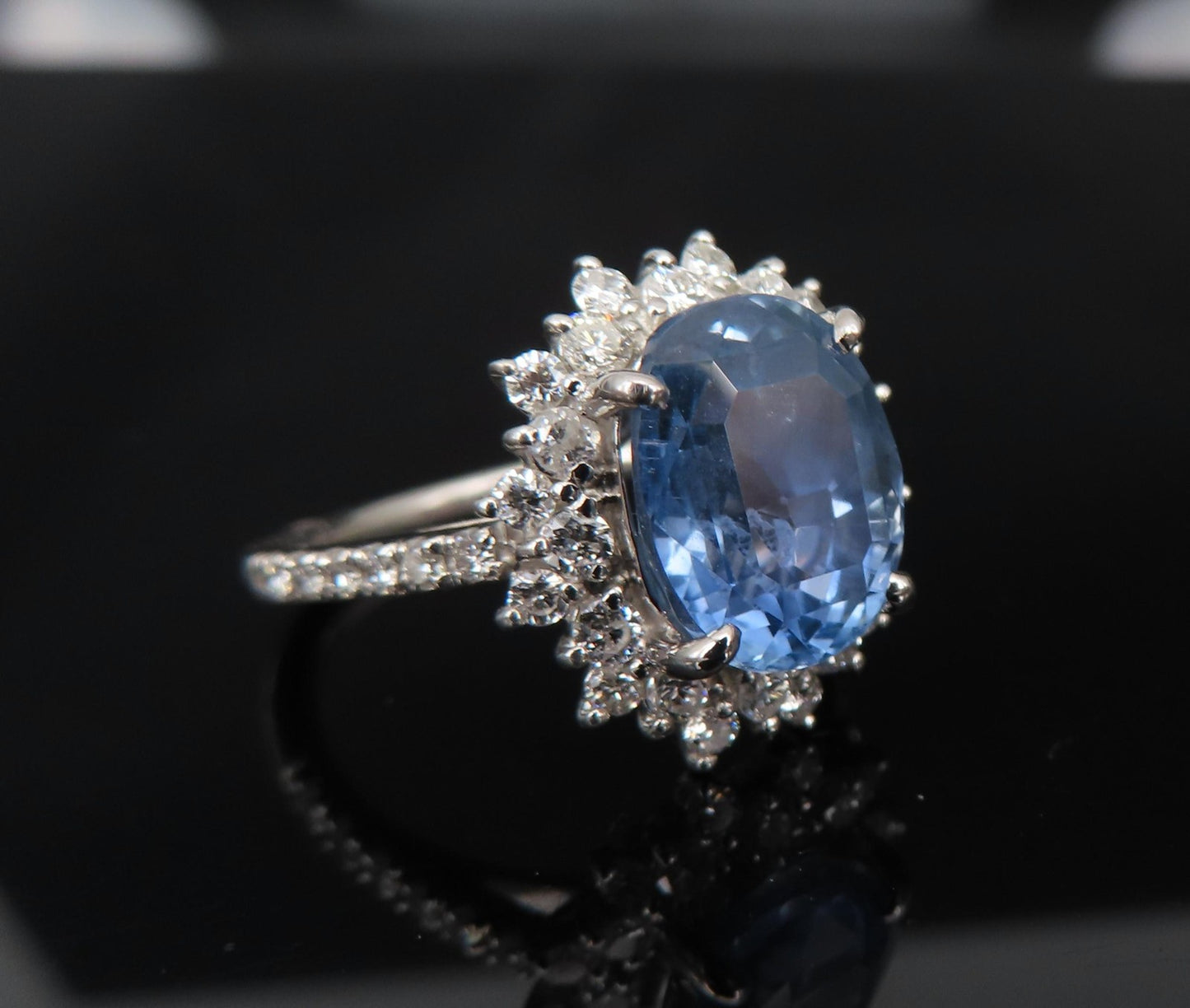 5.05ct Oval Sapphire Diamond Halo Ring — GIA Certified, Platinum