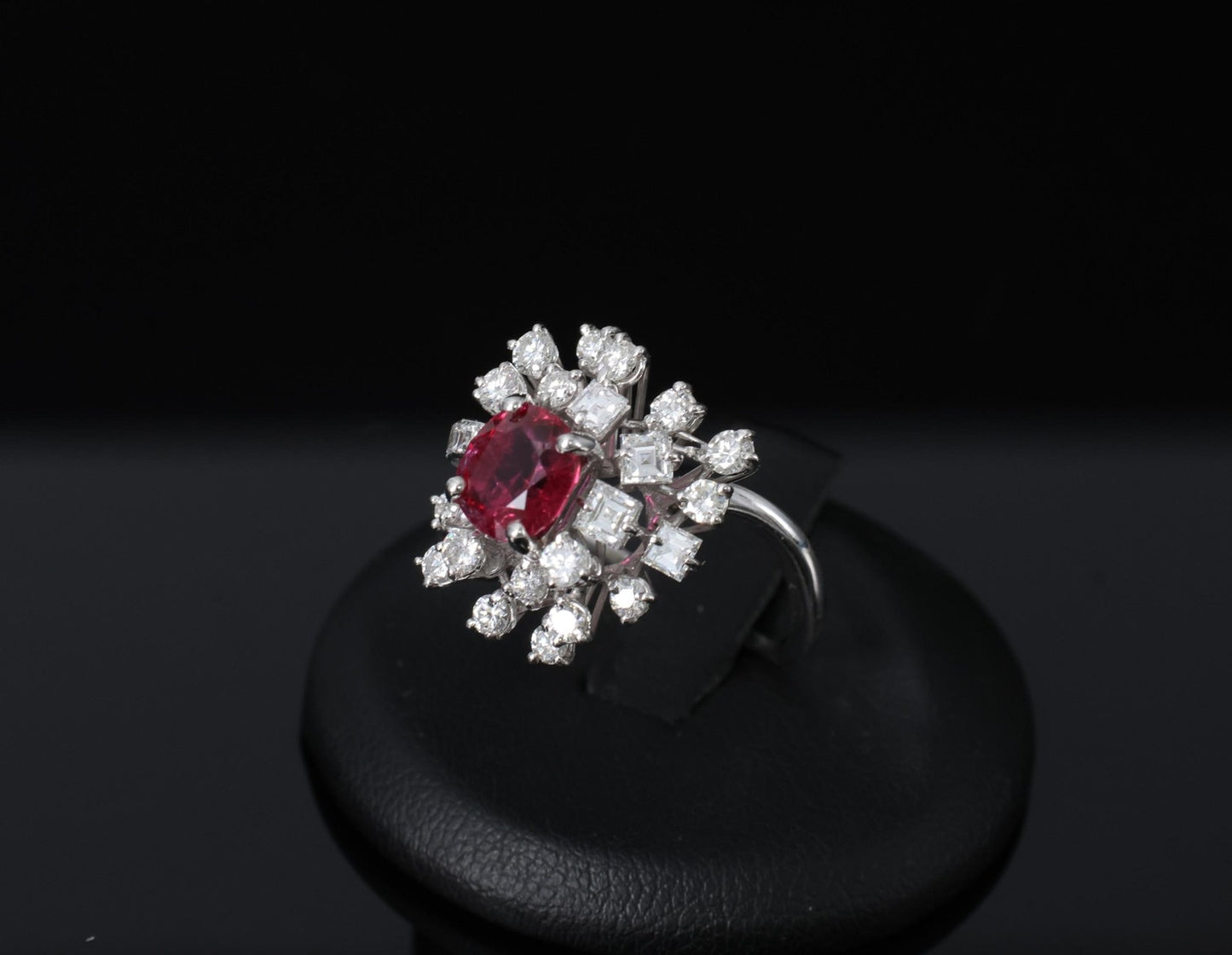 1.67ct Cushion Ruby & 1.50ct Diamond Cocktail Ring — GIA Certified, 18k White Gold