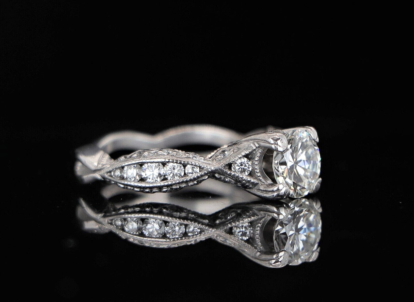 0.86ct Round Brilliant Diamond Crescent Engagement Ring — GIA Certified, 18k White Gold