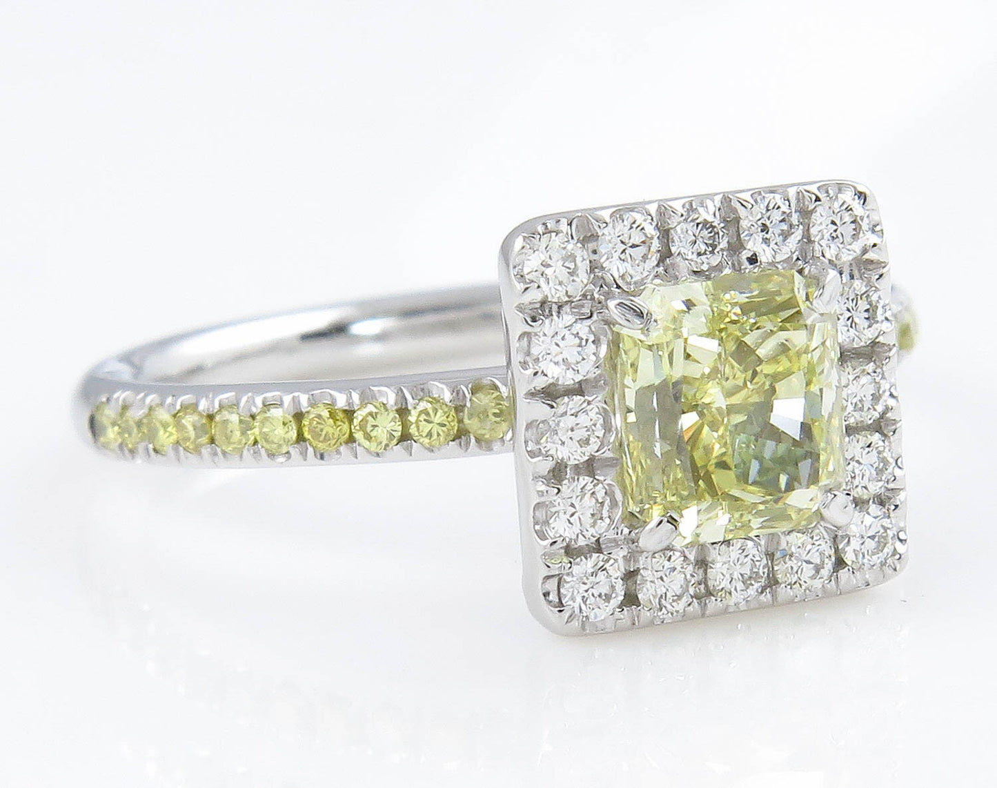 1.55ct Fancy Yellow Radiant Diamond Halo Engagement Ring — GIA Certified, Platinum