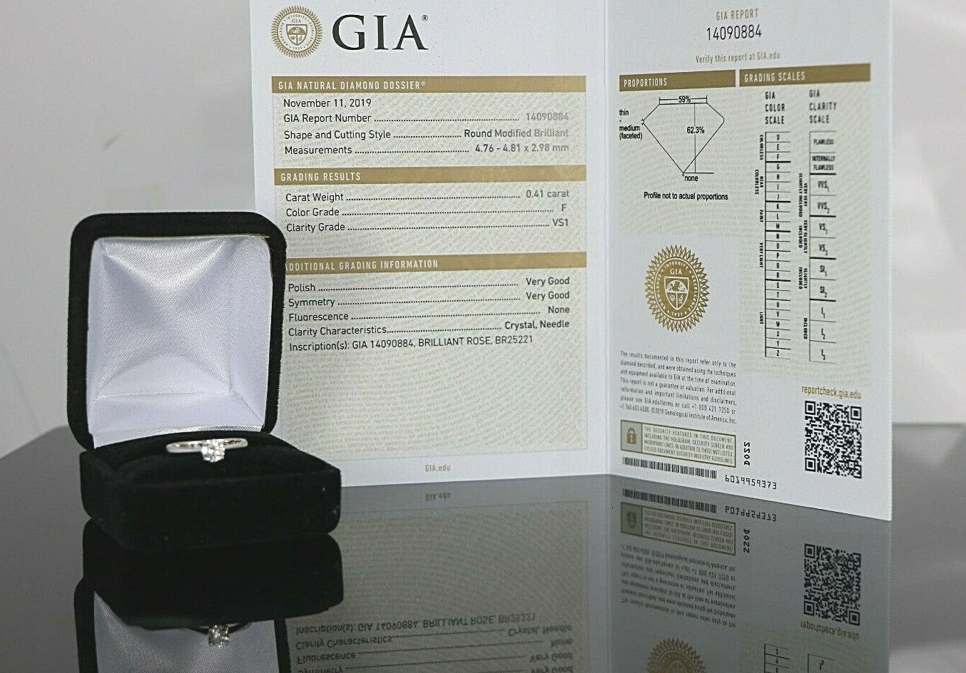 0.41ct Round Modified Brilliant Diamond Engagement Ring — GIA Certified, 18k White Gold