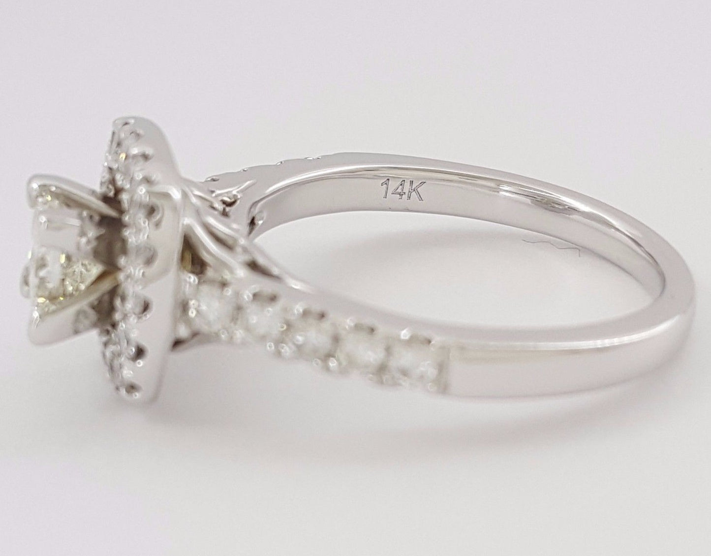 0.48ct Square Modified Brilliant Diamond Halo Engagement Ring — GIA Certified, 14k White Gold