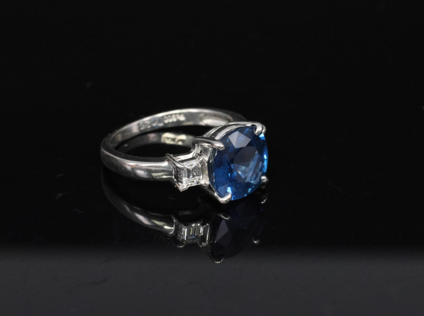 3.87ct Cushion Cut Blue Sapphire Diamond Ring — GIA Certified, Platinum
