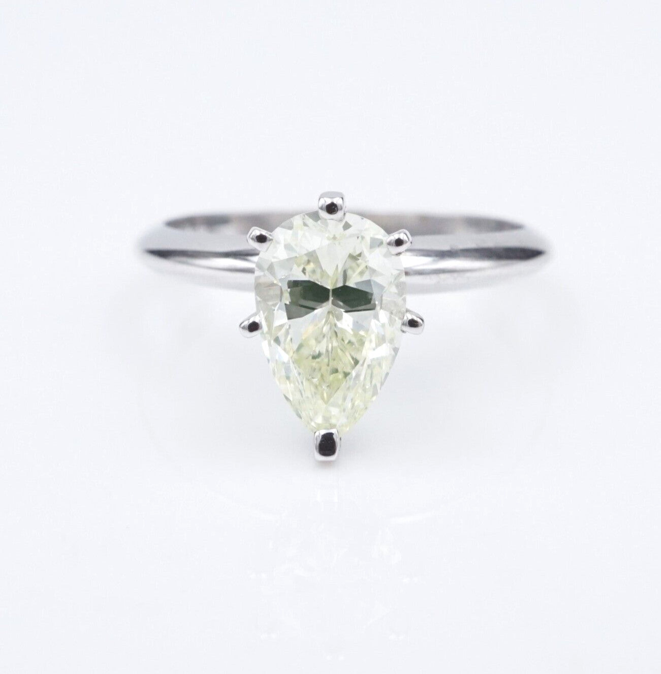 1.57ct Pear Brilliant Light Greenish Yellow Diamond Solitaire Ring — GIA Certified, 14k White Gold