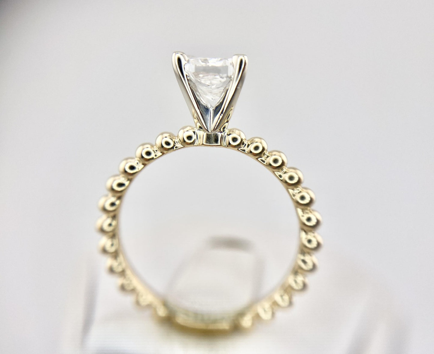 0.95ct Cushion Diamond Beaded Band Solitaire Ring — GIA Certified, 14k Yellow Gold