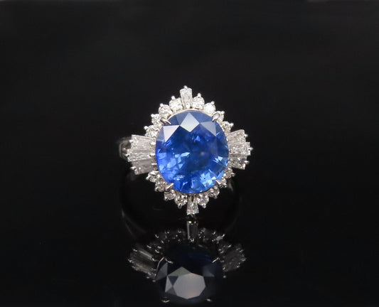 5.14ct Oval Blue Sapphire & Diamond Halo Ring — GIA Certified, Platinum