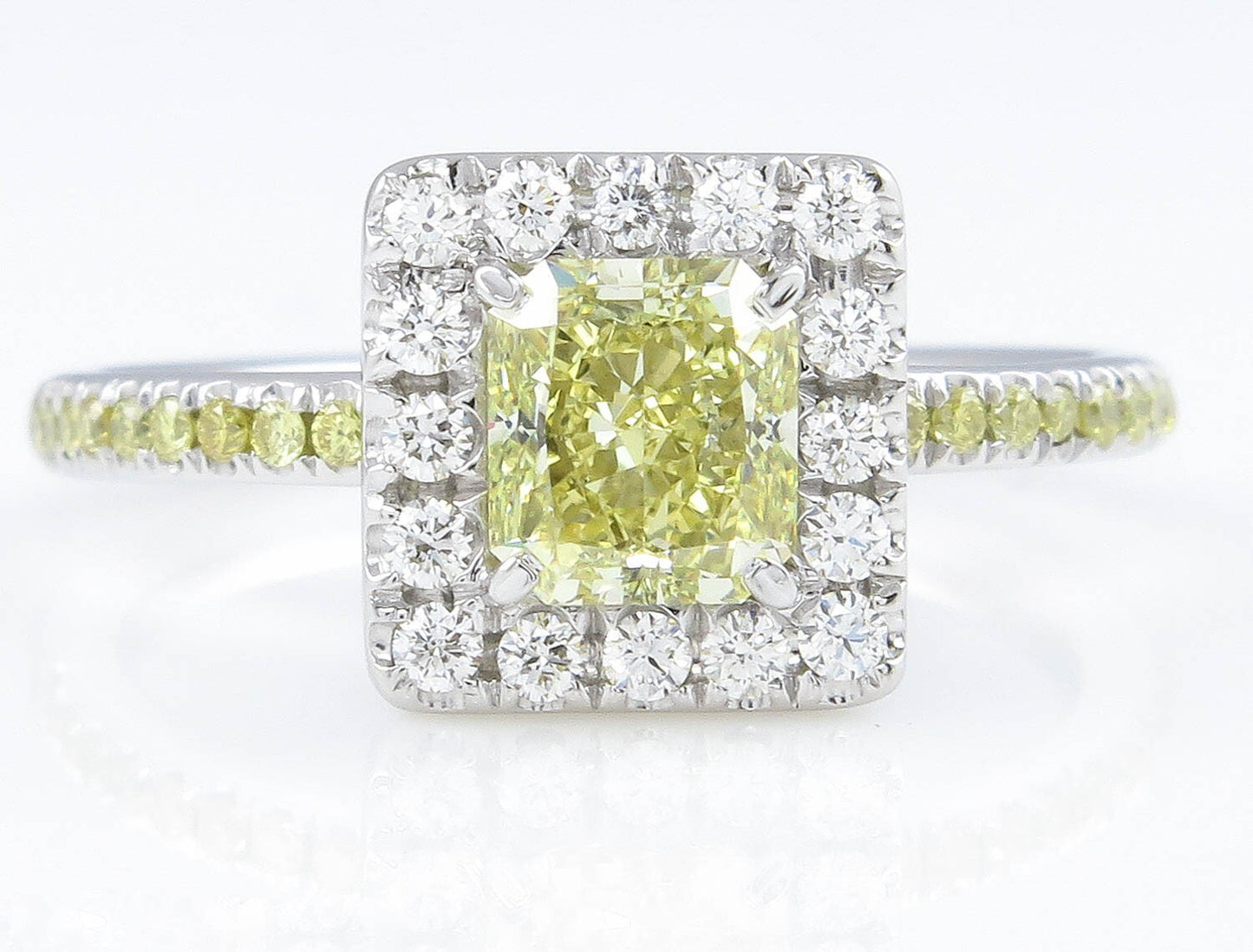 1.55ct Fancy Yellow Radiant Diamond Halo Engagement Ring — GIA Certified, Platinum