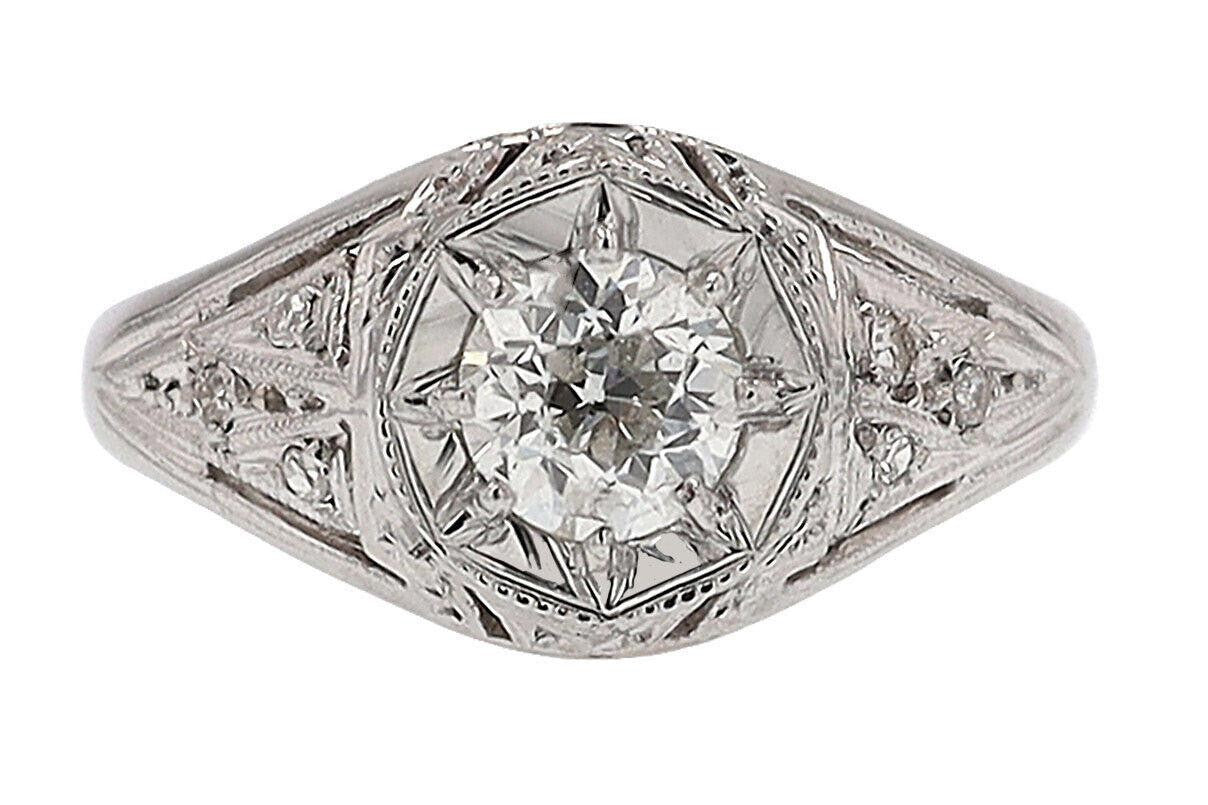 0.53ct Old European Cut Art Deco Diamond Ring — GIA Certified, Platinum
