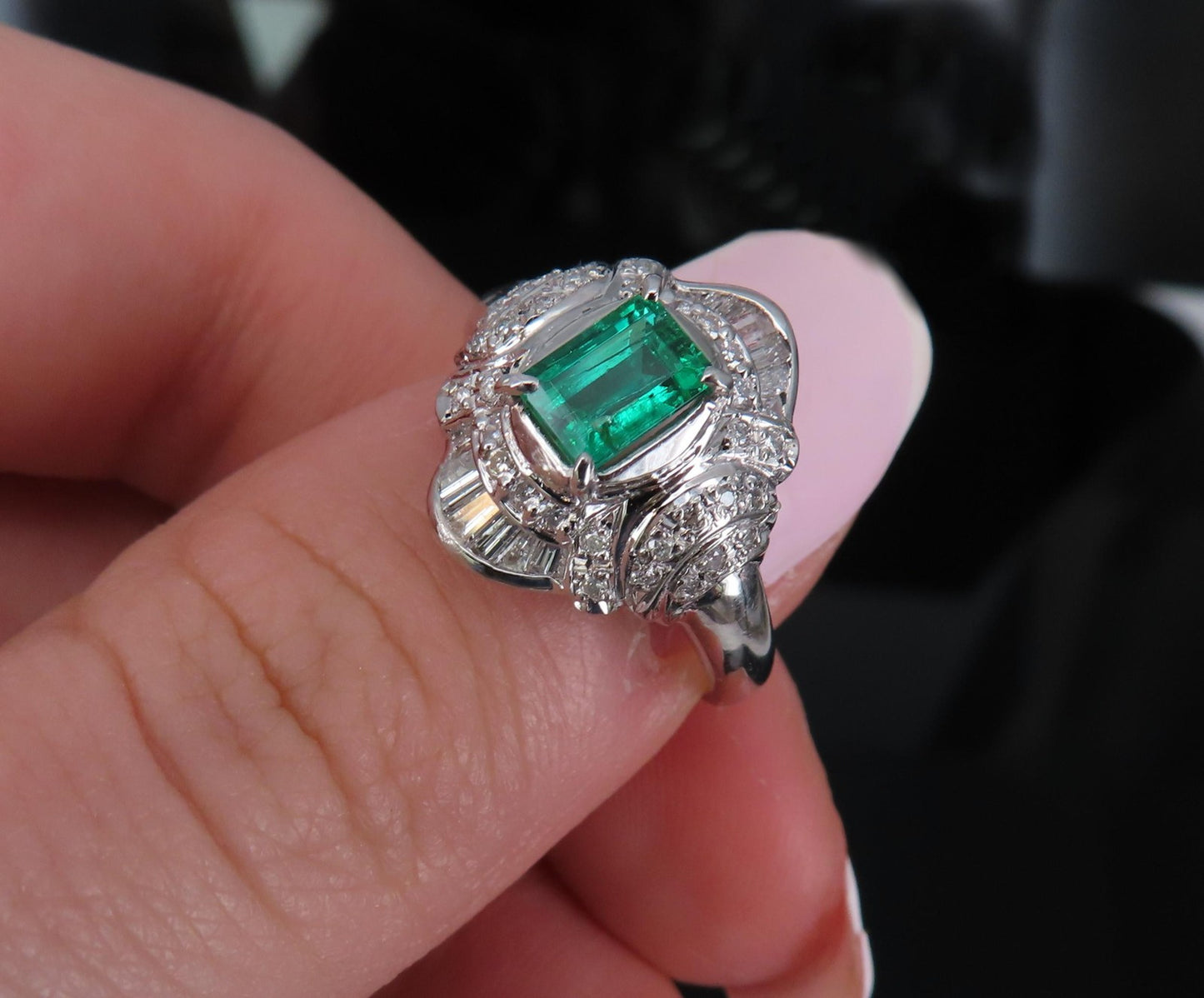 0.61ct Emerald Cut Colombian Emerald & 0.32ct Diamond Ring — GIA Certified, Platinum