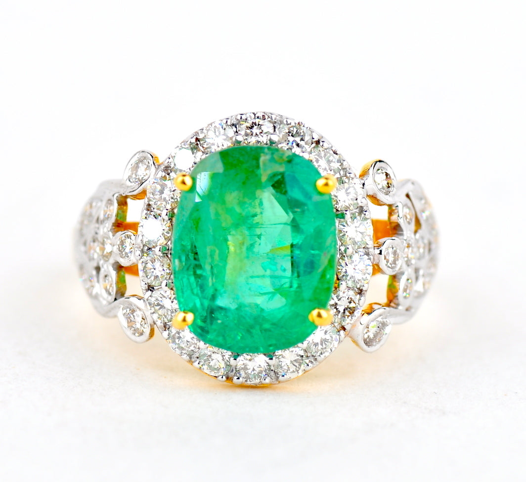 3.89ct Emerald Cut Colombian Emerald Diamond Ring — GIA Certified, 18k Yellow Gold