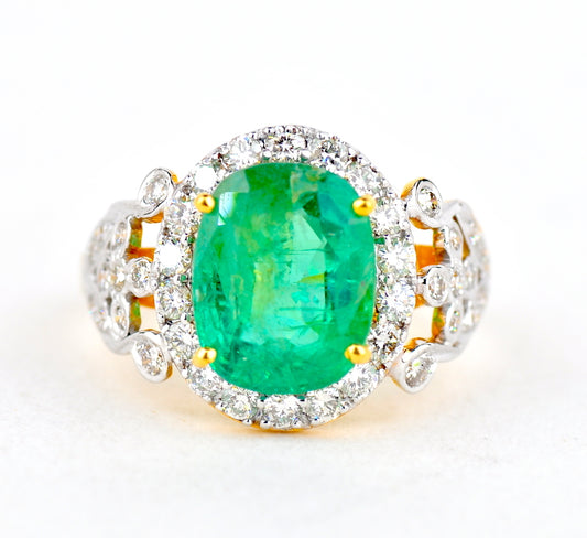 3.89ct Emerald Cut Colombian Emerald Diamond Ring — GIA Certified, 18k Yellow Gold
