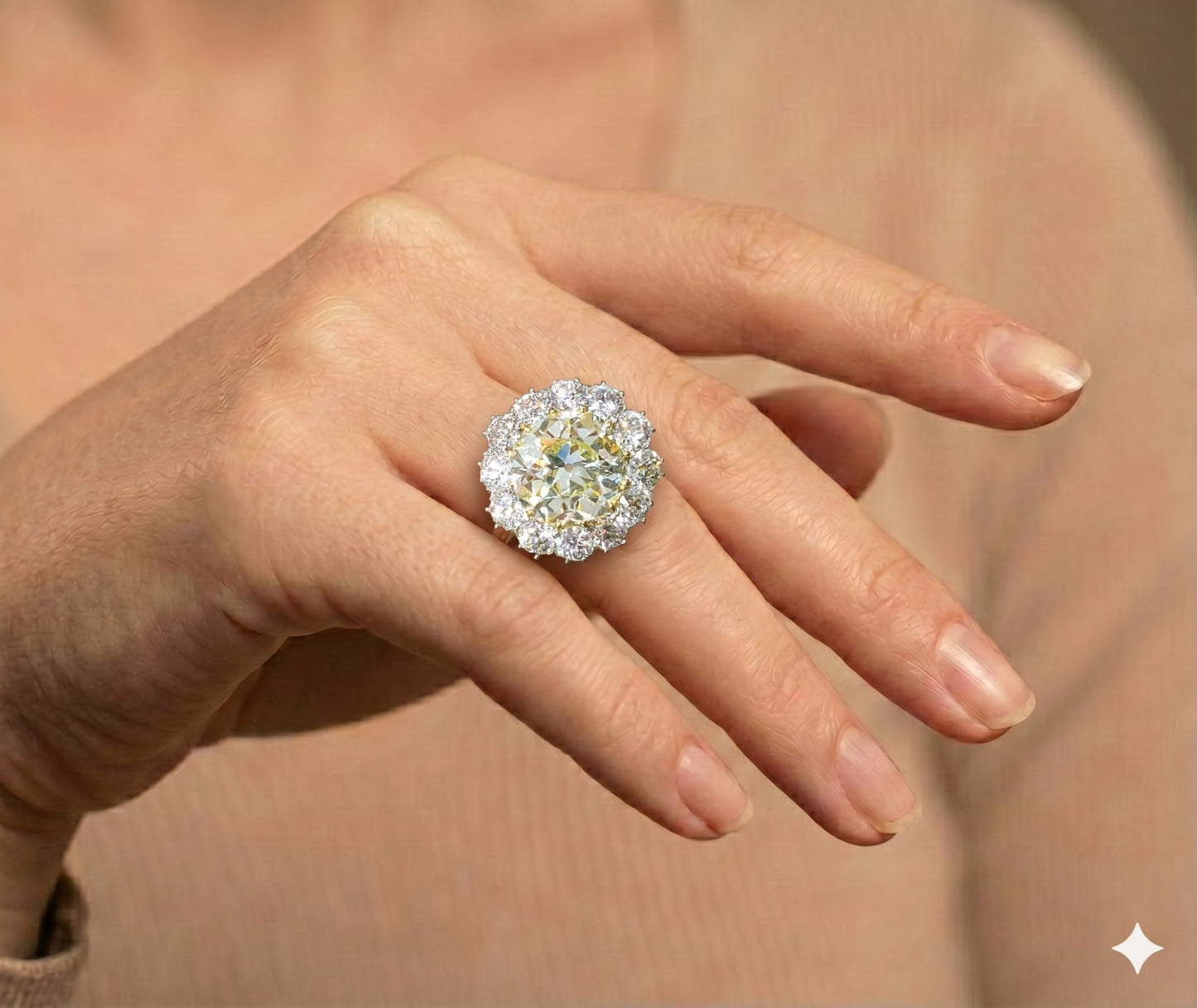 15.01ct Fancy Yellow Old European Brilliant Diamond Ring — GIA Certified, Platinum & 18k Yellow Gold