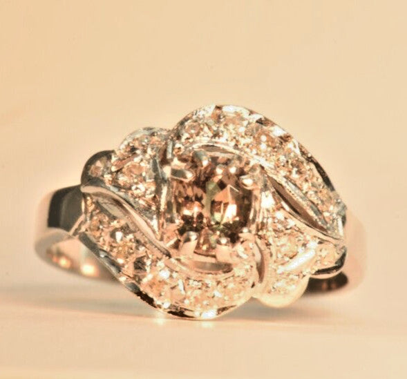 0.76ct Oval Alexandrite Vintage Diamond Ring — GIA Certified, 10k White Gold