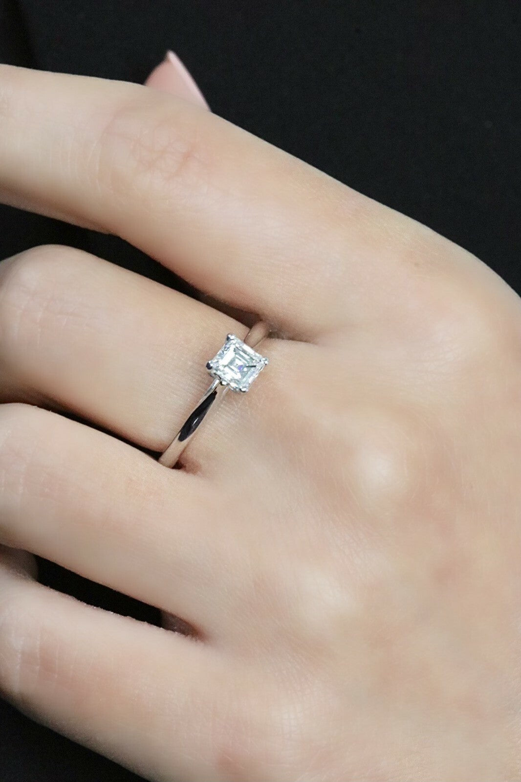 0.69ct Square Emerald Cut Diamond Solitaire Ring — GIA Certified, 14k White Gold