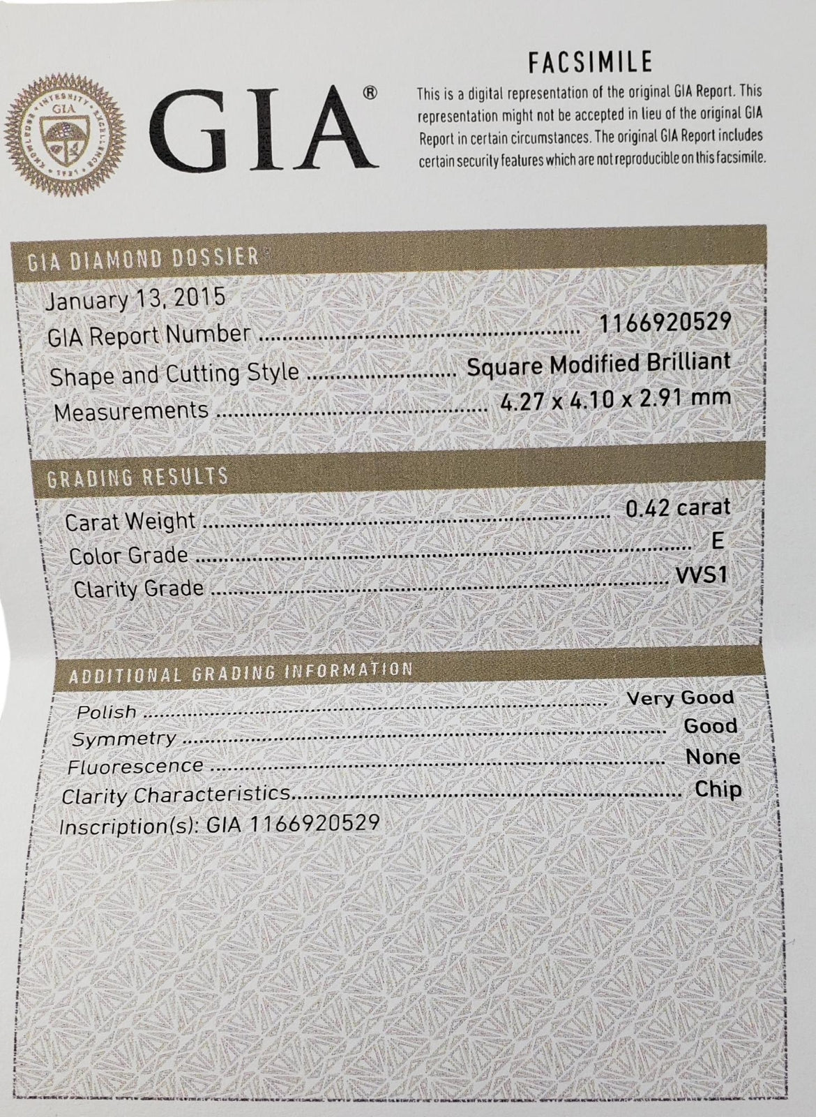 0.42ct Square Modified Brilliant Diamond Engagement Ring — GIA Certified, 14k White Gold