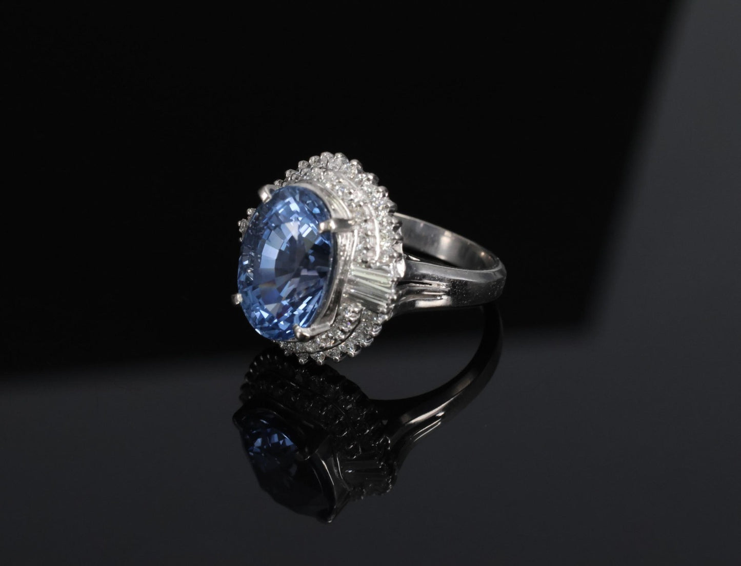 7.43ct Oval Ceylon Blue Sapphire Diamond Halo Ring — GIA Certified, Platinum
