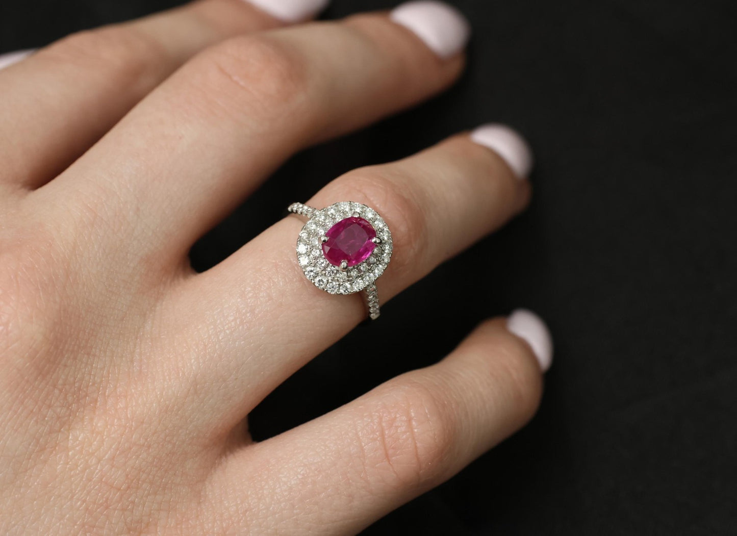1.45ct Oval Burma Ruby 0.55ct Diamond Halo Ring — GIA Certified, Platinum