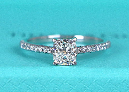 0.91ct Cushion Modified Brilliant Diamond Engagement Ring — GIA Certified, Platinum