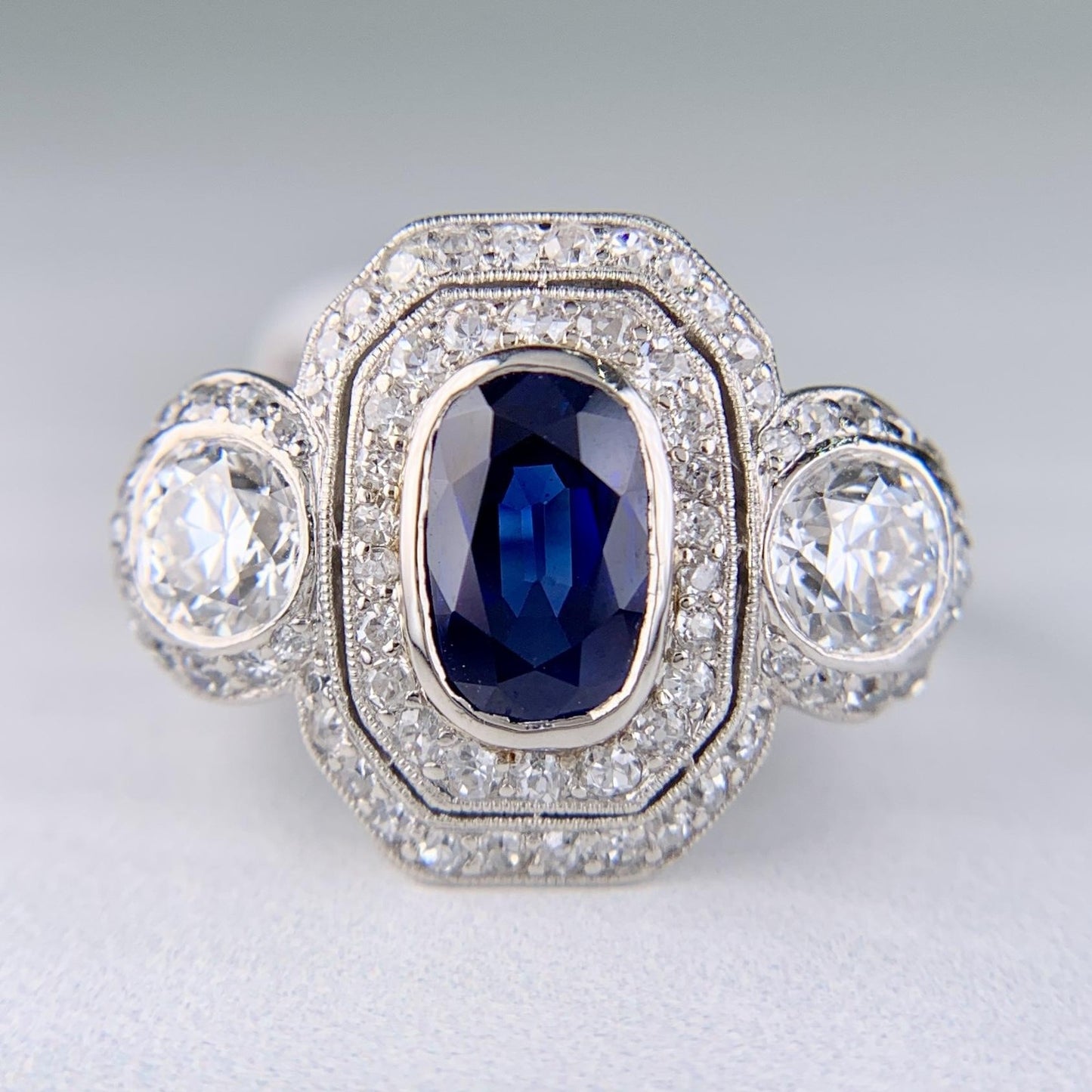 1.56ct Oval Sapphire Diamond Edwardian Ring — GIA Certified, Platinum