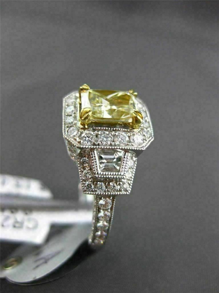 2.04ct Fancy Yellow Diamond 3-Stone Halo Ring — GIA Certified, 18k Two-Tone Gold