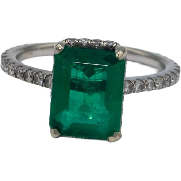 2.43ct Octagonal Zambia Emerald Diamond Ring — GIA Certified, 18k White Gold