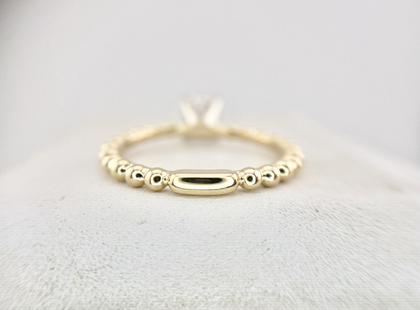 0.95ct Cushion Diamond Beaded Band Solitaire Ring — GIA Certified, 14k Yellow Gold
