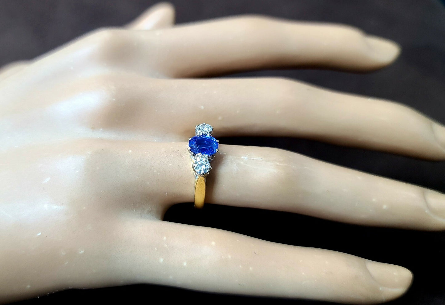 0.99ct Oval Sapphire Three Stone Engagement Ring — GIA Certified, 18k Gold