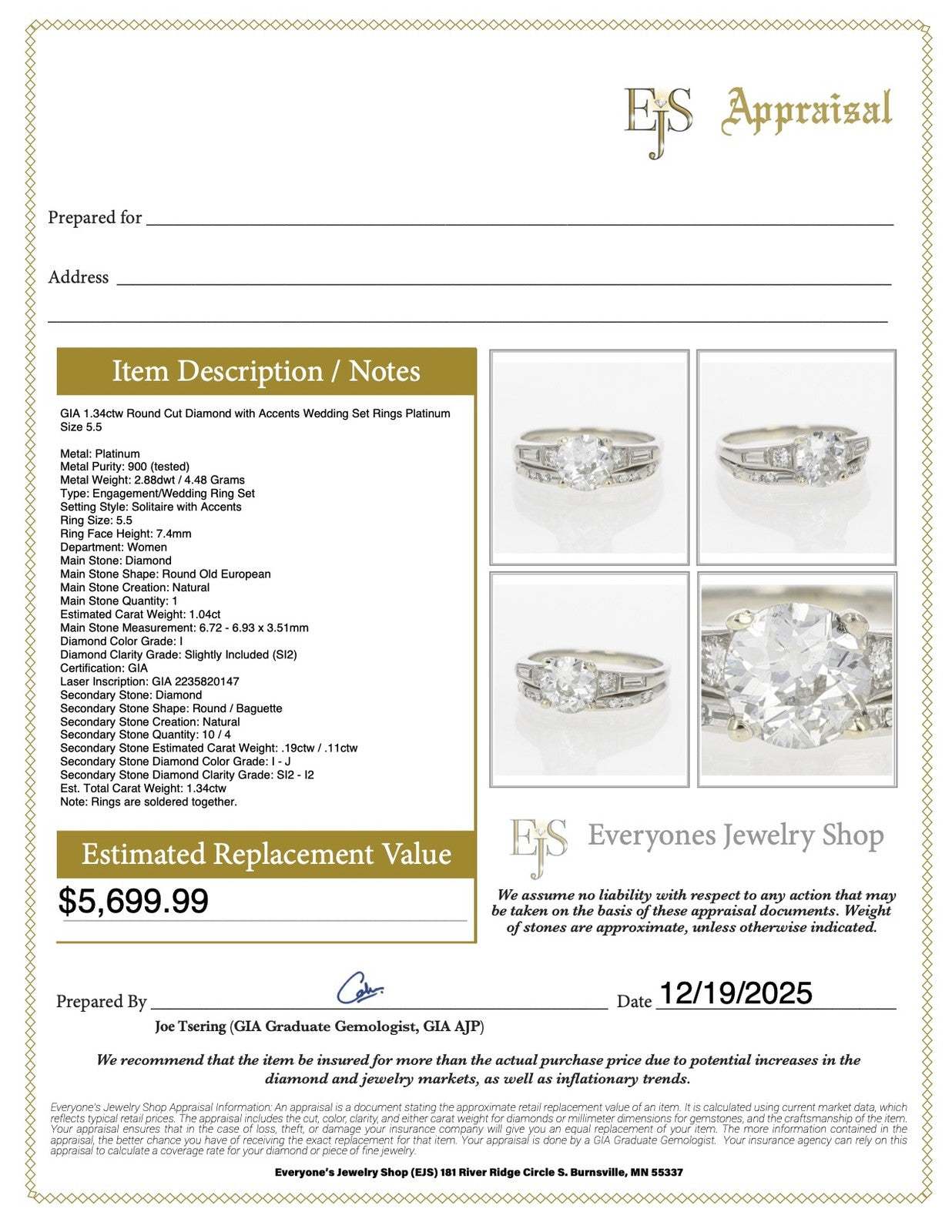 1.34ct Round Brilliant Diamond Halo Engagement Ring — GIA Certified, Platinum