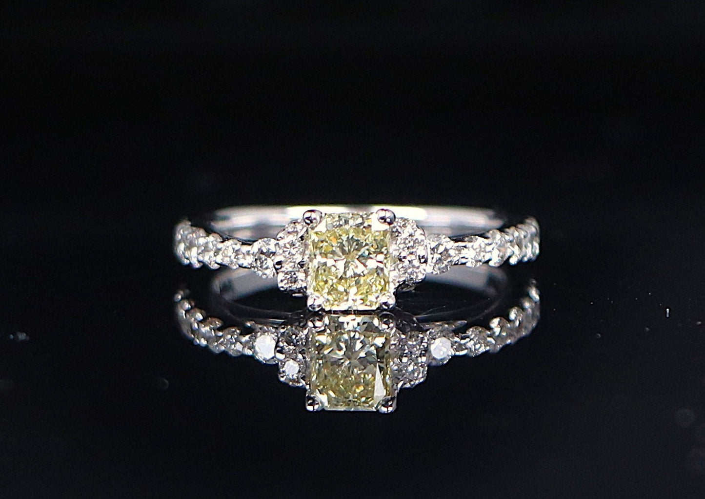 0.51ct Fancy Yellow Diamond Halo Engagement Ring — GIA Certified, 14k White Gold