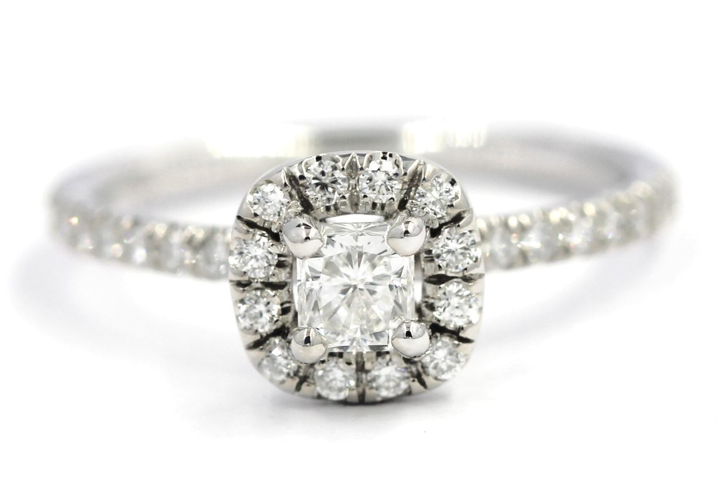0.39ct Radiant Diamond Halo Engagement Ring — GIA Certified, 14k White Gold