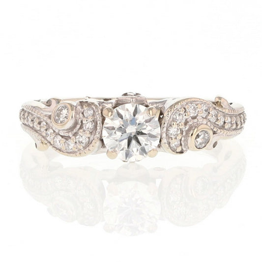 0.51ct Round Brilliant Diamond Swirl Pavé Engagement Ring — GIA Certified, 14k White Gold