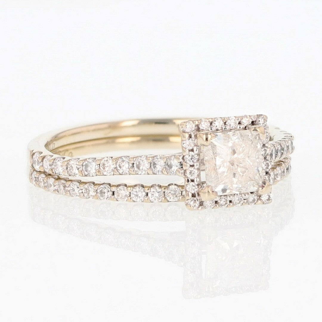 1.36ct Princess Diamond Halo Wedding Set — GIA Certified, 14k White Gold