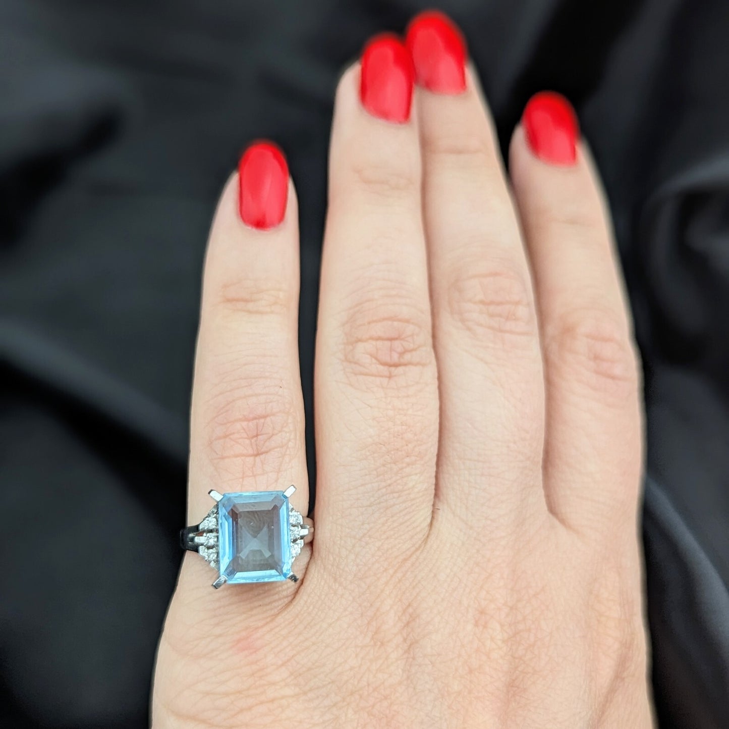 2.84ct Emerald Cut Aquamarine Diamond Platinum Cocktail Ring — GIA Certified