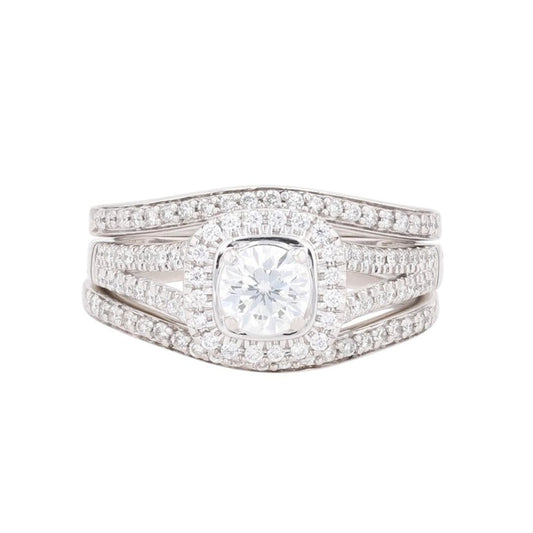 0.87ct Round Brilliant Diamond Halo Wedding Set — GIA Certified, 14k White Gold