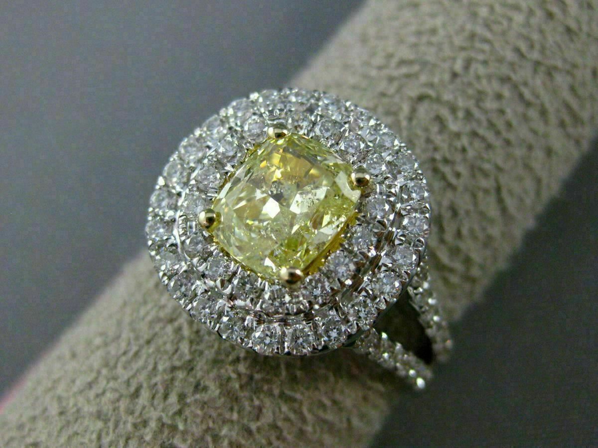 2.16ct Cushion Diamond Double Halo Engagement Ring — GIA Certified, 18k Two-Tone Gold