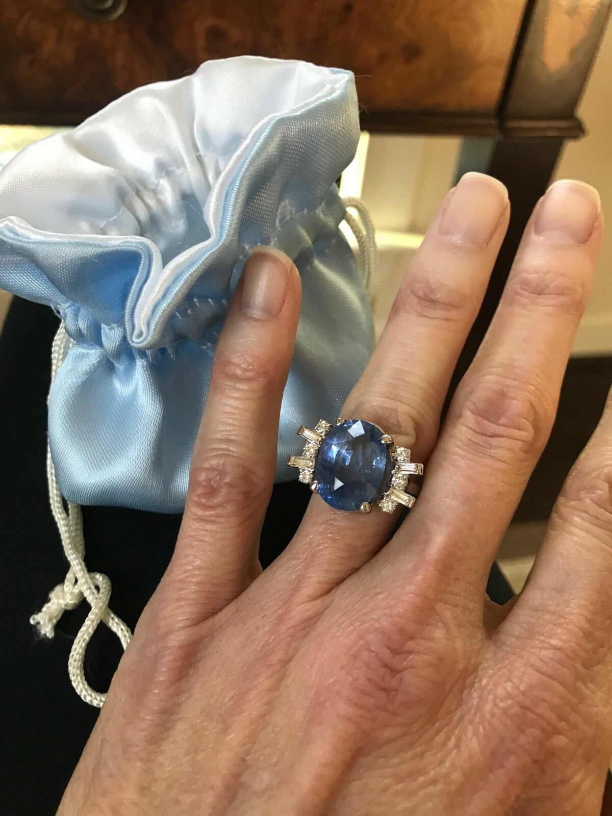 14.24ct Oval Natural Sapphire & Diamond Ring — GIA Certified, Platinum
