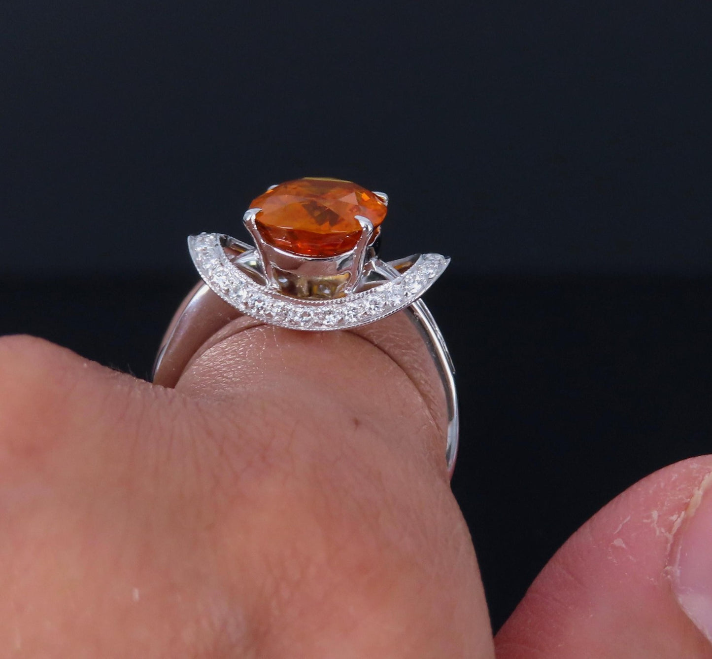 4.49ct Cushion Cut Vivid Orange Sapphire & 0.51ct Diamond Ring — GIA Certified, Platinum