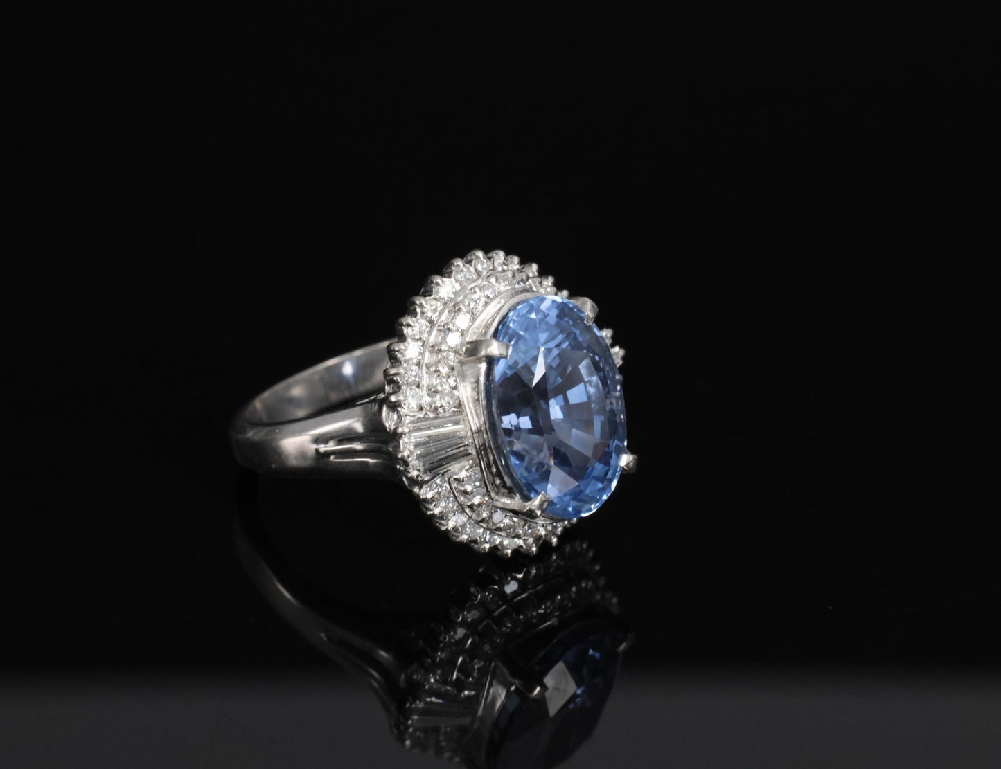 7.43ct Oval Ceylon Blue Sapphire Diamond Halo Ring — GIA Certified, Platinum